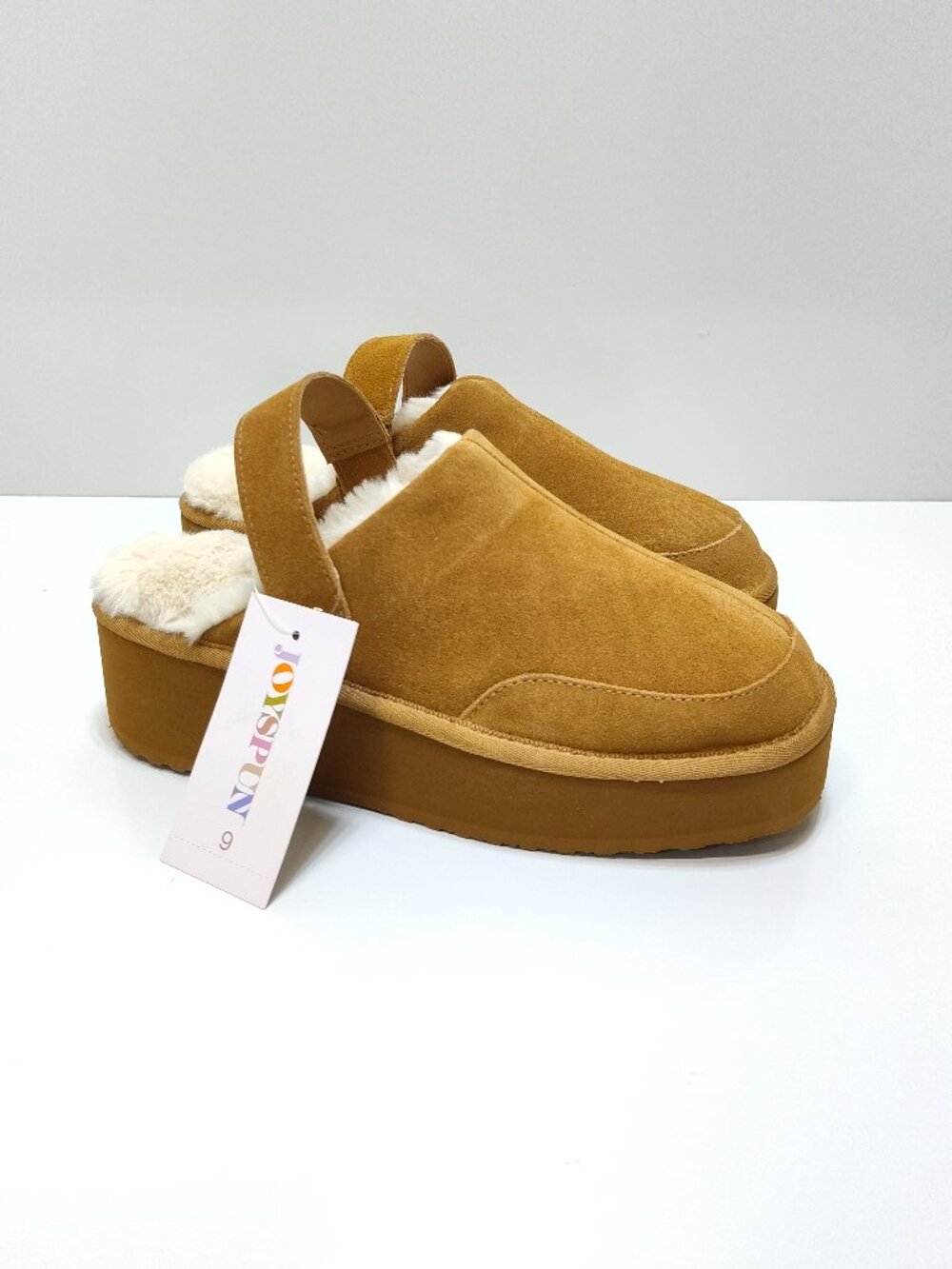 Joyspun Convert Clog 9 Chestnut Suede Convertible Platform Mule Slipper Moccasin